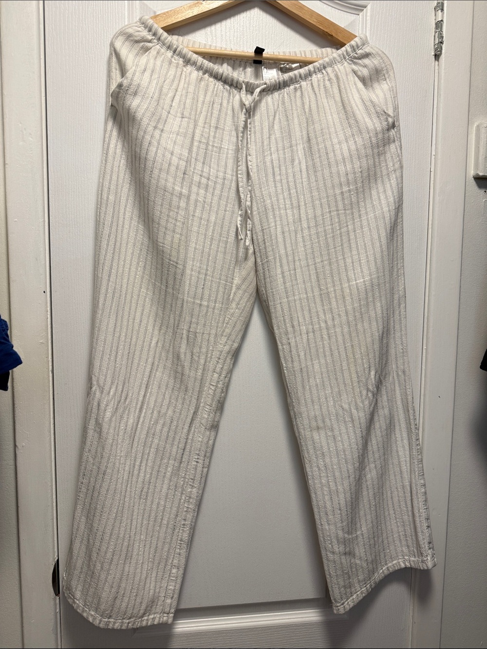 H&M Cream Drawstring Linen-Blend Pants